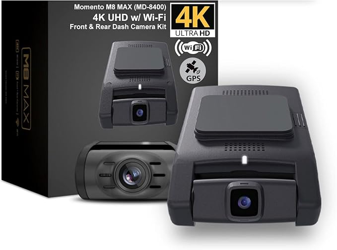 Momento M8 MAX 3-Ch 4K UHD w/Dual 5.0GHz Wi-Fi + GPS Front & Rear Dash Camera Kit (MD-8400) Includes 64GB MicroSD Card
