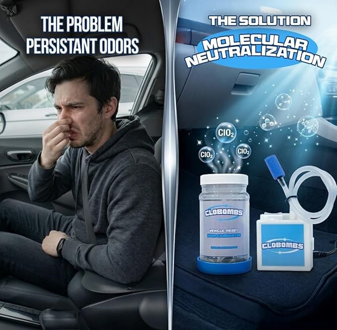 Odor Eliminator for Car Kit - Advanced Chlorine Dioxide Odor Removal Neutralizes Smoke, Pet Urine, Mildew & Skunk Odors in 1 Hour - Includes Bubbler System