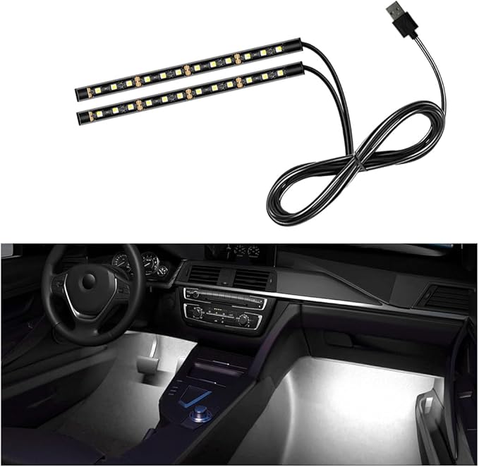 Car LED Strip Light, 24 LEDs RGB Neon Interior Atmosphere Lights, 12V Under Dash Ambient Night Light, USB Port Auto Interior Decorative Lamp, Universal Car Accessories (White)