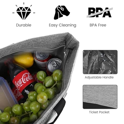 CIVJET Insulated Reusable Tote Bag for Grocery Shopping for Women/Men, Waterproof Cooler Bags for Travel/Beach/Picnic, Pizza/Food Delivery Bag to Keep Food Cold/Hot (Cationic Cloth, Grey，2-Pack)
