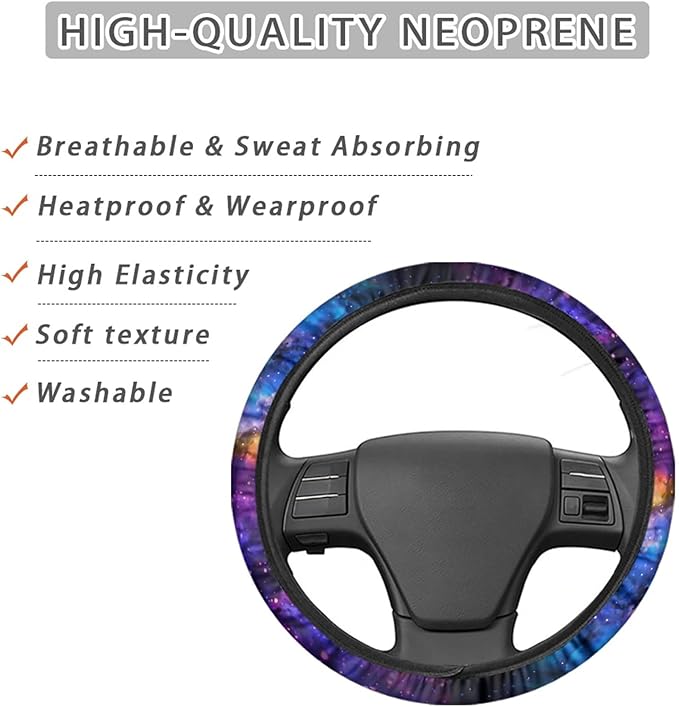 AFPANQZ Nebula Galaxy Design Steering Wheel Covers 14-15" inch Universal Fit Most Car Sedans SUVs Comfort Grip Comfortable Handmade Neoprene Breathable Steering Wheel Protector Blue Purple