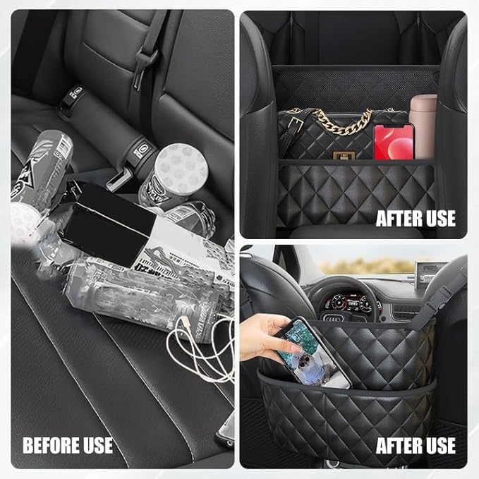 braxan Car Purse Holder Between Seats, Large Capacity Purse Holder for Car, Storage Bag for Backseat Pet Kid Barrier, Universal for SUV, Truck, RV (Black)