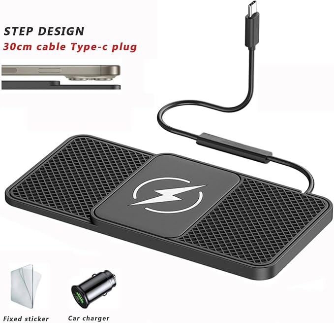 Wireless Car Charger Pad for Dodge Magnum Neon Charger Durango, Phone Charging Mat 20W Type C/USB Cordless Non-Slip Charging Station Adapter Center Console,A 30cm Cable Type-C Plug-Normal