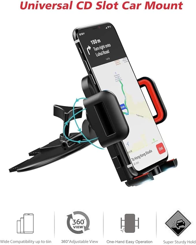 Cell Phone Holder for Car, CD Slot Mount, One-Handed Operation, Compatible with iPhone14 13 12 Mini 11 Pro XR XS MAX Galaxy S20 S20+ S10 Red