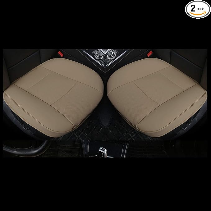 Car Seat Cushions Cover, 2pcs PU Leather Car Seat Covers Car Seat Protector Cover for Car Driver and Passenger Seat Bottom (Width 20.8×deep 21×Thick 0.35 inch)(Beige-B)