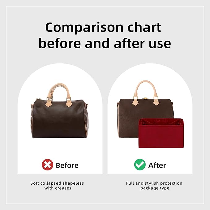 DGAZ Silk Purse Organizer Insert Fits LV Speedy 16/20/25/30/35/45 bags，Silky Smooth Bag Organizer，Luxury Handbag & Tote Shaper（Wine Red，SP35）