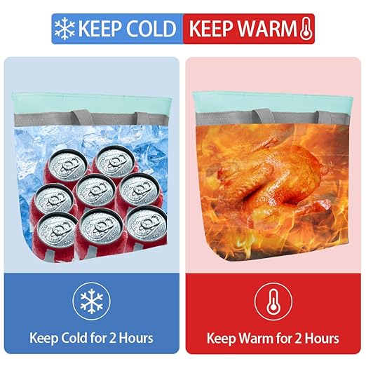 CIVJET Insulated Reusable Tote Bag for Grocery Shopping for Women/Men, Pizza/Food Delivery Bag to Keep Food Cold/Hot for Commercial Food Transport, Cooler bags for Travel/Beach/Picnic, Green