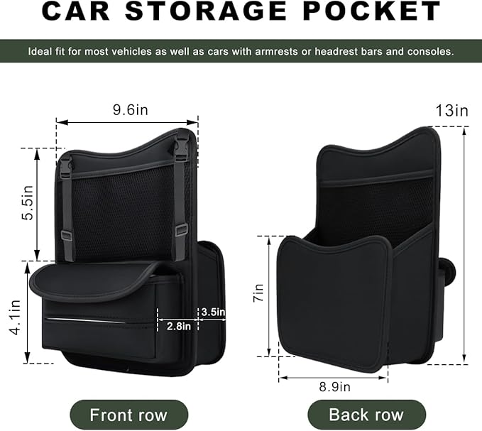 Car Purse Holder Between Seats, Nappa Leather Front Seat Storage Bag with Tissue Holder, Large Capacity Automotive Console Organizer for Document Phone Wallet, Car Accessories (Black)