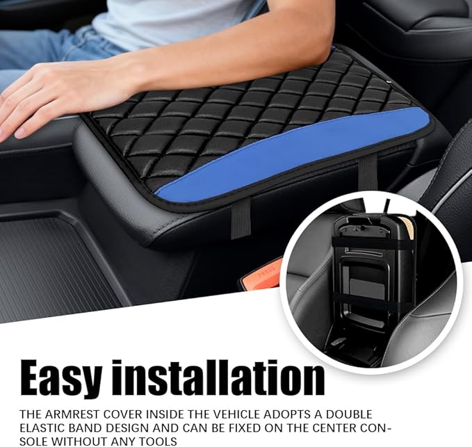 Car Center Console Cushion Pad, Arm Rest Covers, 12.6"×7.5" Leather Waterproof Auto Armrest Seat Box Protector, Auto Comfortable Center Console Cover Universal for Most Vehicles (Blue)