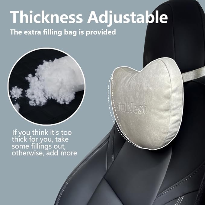 Car Seat Headrest Pillows, 2 Pack, Suede Fabric, Car Neck Pillow Height Adjustable Thickness Adjustable Neck Pillow Designed to Fit All Cars