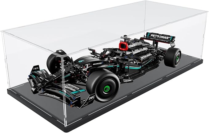 Choowin Acrylic Display Case for Lego Ferrari F1 for Lego Red Bull F1 for Lego Mercedes F1 for Lego McLaren F1 Car Display Thickened Clear Display Cases for Collectibles Assemble Dustproof(Black Base)