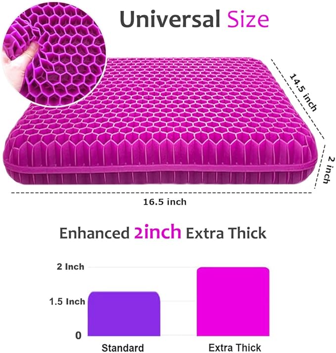 Gel Seat Cushion for Long Sitting, Extra Thick Gel Cushion for Wheelchair Soft Chair Pads for Office Home Chairs Car Seats Long Trips - Back Sciatica Hip Tailbone Pain Relief Cushion (Violet)