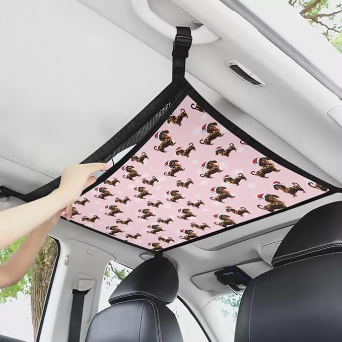 Christmas Dachshund Car Roof Storage Bag Auto Seat Storage Hanging Bag Premium Car Seat Organizer Car Travel Accessories Compatible with Most Cars