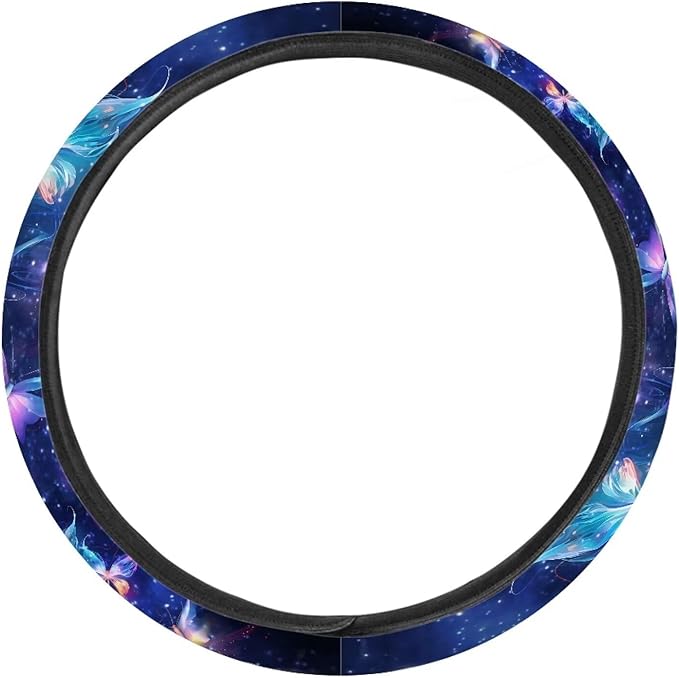 AFPANQZ Galaxy Butterfly Steering Wheel Covers for Women Car Accessories Interior Decor Car Steering Wheel Covers Anti-Slip Soft Grip 14-15 inch Stretch-on Steering Wheel Protector Cover