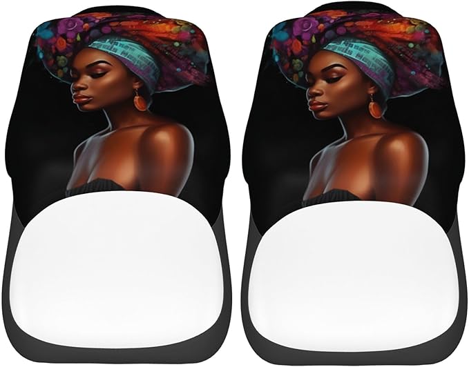 Delerain Car Seat Covers Set 2Pcs, Black African Women Glitter Universal Front Car Seats Vehicle Enterior Protector Suitable Fits Most Car Auto SUV Sedan Truck