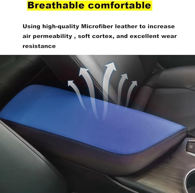 Blazeray Car Center Console Armrest Cover for Toyota Camry 2018-2023 Interior Accessories Leather Anti-Scratch Elbow Arm Rest Cover Cushion Pad Protector Saver (Black with Blue Leather)