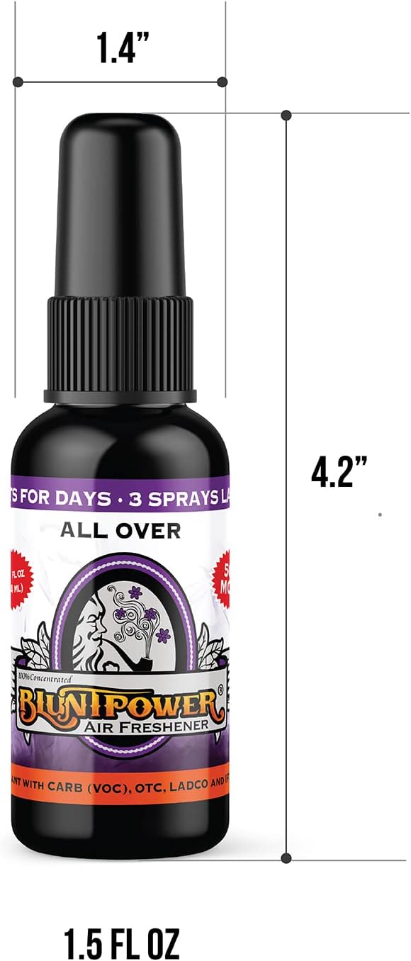 BluntPower (All Over, 1 Pack) Concentrated Air Freshener Spray - Oil-Based Room Diffuser Spray - Long-Lasting Bathroom Scent, Car Freshener & Odor Eliminator