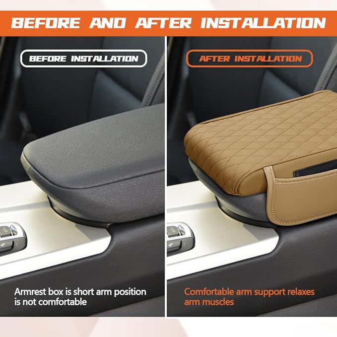 Car Center Console Cover, Napa Leather Car Armrest Cushion with Side Pockets, Memory Foam Auto Armrest Seat Box Mat, Universal Interior Armrest Protective Cover Accessories for Most Vehicle
