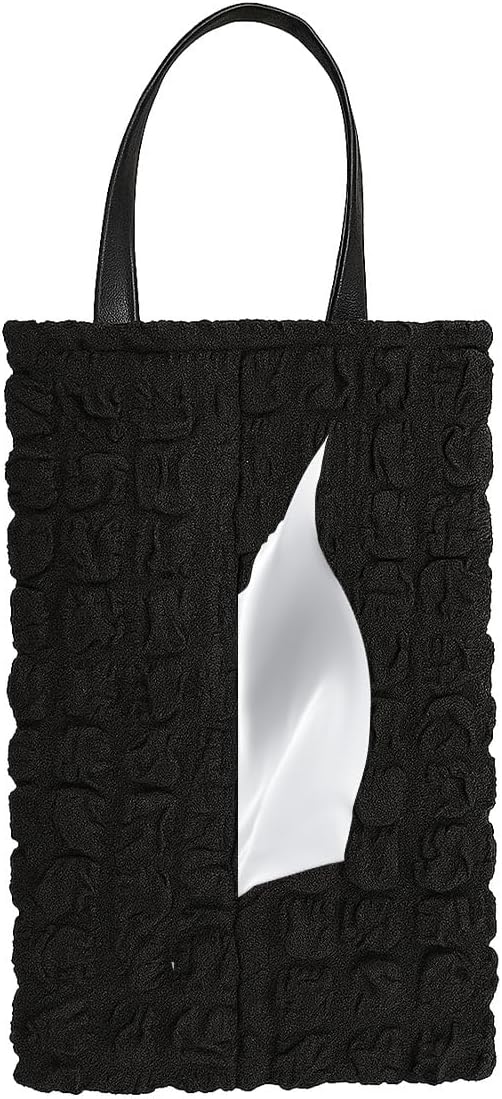 Car Tissue Holder, Soft Cute Auto Tissue Box Cover, Hanging Decorative Car Backseat Napkin Storage Bag, Universal Vehicle Interior Paper Organizer Accessories for Headrest(Black)
