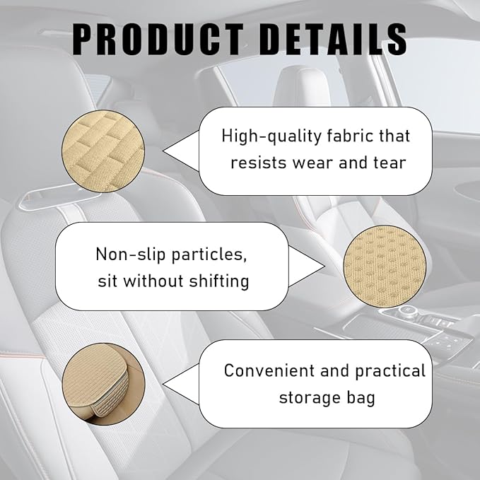 2PCS Car Seat Bottom Cover Pad, Breathable Auto Front Seat Button Cushion Mat with Pocket, Soft Comfortable Vehicle Seat Protector Pad, Universal Truck SUV Car Accessories (Beige)