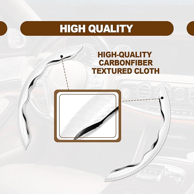 Car Interior Accessories Butterfly Steering Wheel Cover Car Carbon Fiber Anti-Skid Steering Wheel Cover (White)