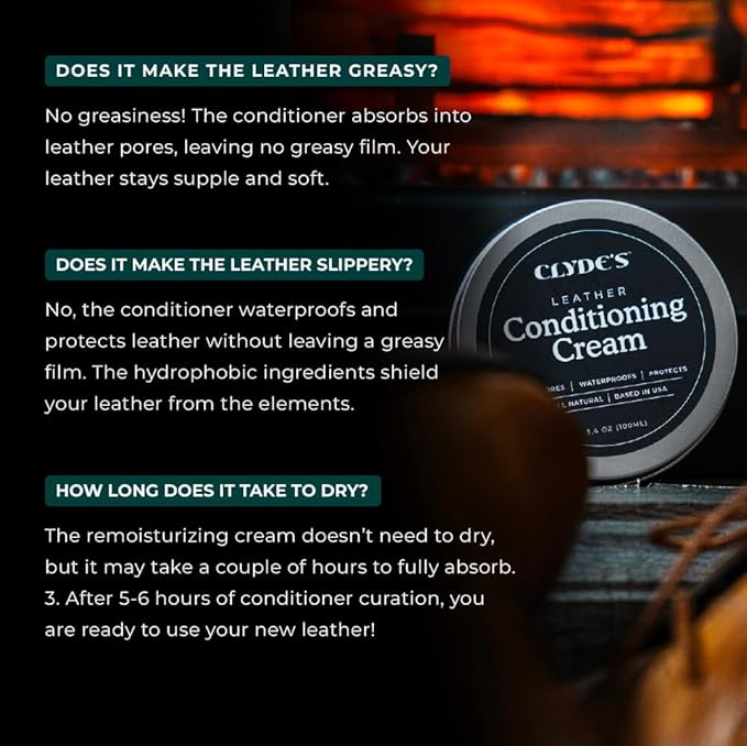Clyde's™ Leather Conditioning Cream | All Natural, Non Toxic Formula | Restore & Repair Sofas, Car Seats, Shoes and More