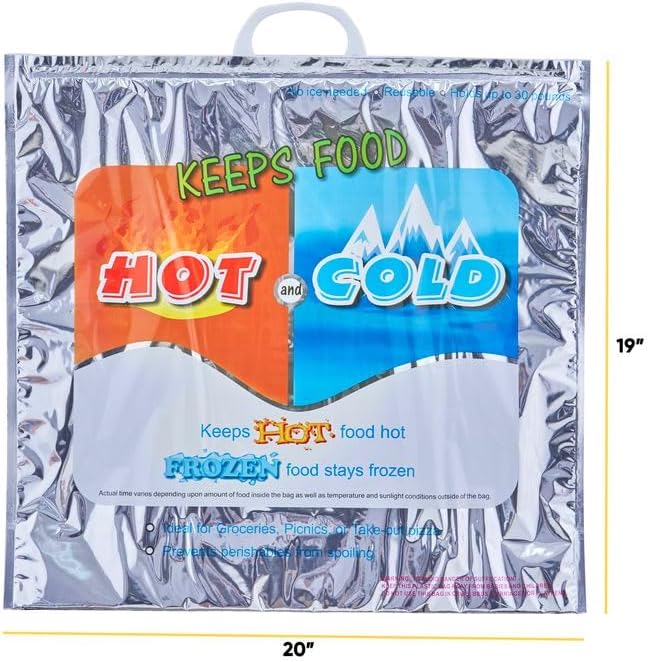 Superio Hot and Cold Insulated Bags for Food Delivery, Grocery Shopping Bags, Food Storage for Hot and Frozen Food for Travel, Disposable Cooler Bag, Reinforced Thermal Lunch Bag (24, 20" x 19")