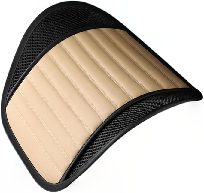 Premium Car Interior Back Support - Versatile Lumbar Cushion for Driver Seat with Breathable Fabric and Adjustable Strap. (2, Beige)