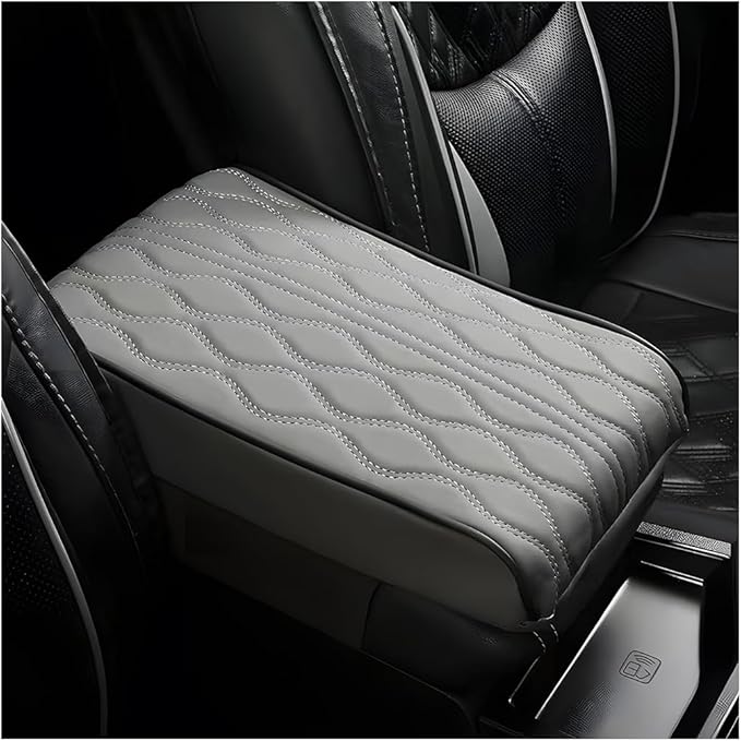Car Center Console Cover, Leather Waterproof Vehicle Armrest Box Pad, Memory Cotton Comfortable Automotive Interior Seat Box Cushion Protector Accessories, Universal for Most Cars (Gray)