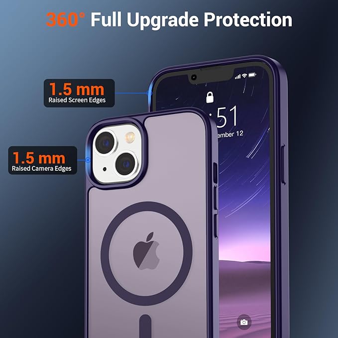 SUPFINE Magnetic for iPhone 14 Case & iPhone 13 Case (Compatible with MagSafe) (Military Grade Drop Protection) Slim Translucent Matte Shockproof Phone Cover,Dark Purple