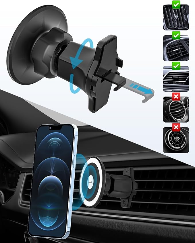 for Magsafe Car Mount Cup Holder - [Bottle Friendly] 2-Pack Magnetic Phone Holder for Car Cup Vent with Height Adjustable Arm, for iPhone Air 17 Pro Max 16 15 14 13 12 11, S25, 4.7 to 7" Smartphones