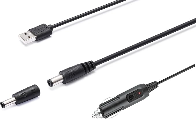 12V Car Charger(Max 10A) + 5V DC Power Cable,with 11 Connectors for DVD Player,Camera,GPS,Bluetooth Speakers,Shaver Fans
