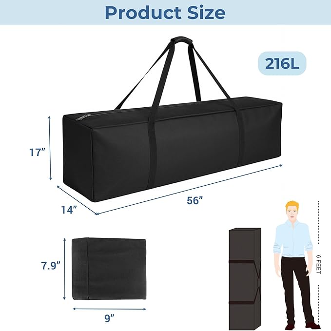 COOLBEBE 56" Sports Duffle Bag - 216L Extra Large Travel Duffel Luggage Bag with Upgrade 2-way Lockable Zippers, Sturdy & Water Resistant Long Duffle Bag for Camping Moving (Black 56inch)