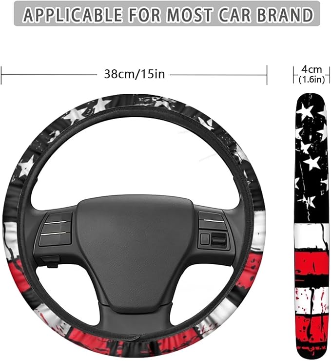 SEANATIVE Red American Flag Steering Wheel Cover, Silicone, Non-Slip Soft, Easy to Disassemble