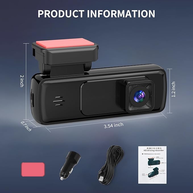 Front Dash Cam for Cars: 1080P Dash Camera Mini Front Dashcam with Car Camera 120° Wide Angle Super Night Vision 24 Hour Parking Monitor Loop Recording (Black)