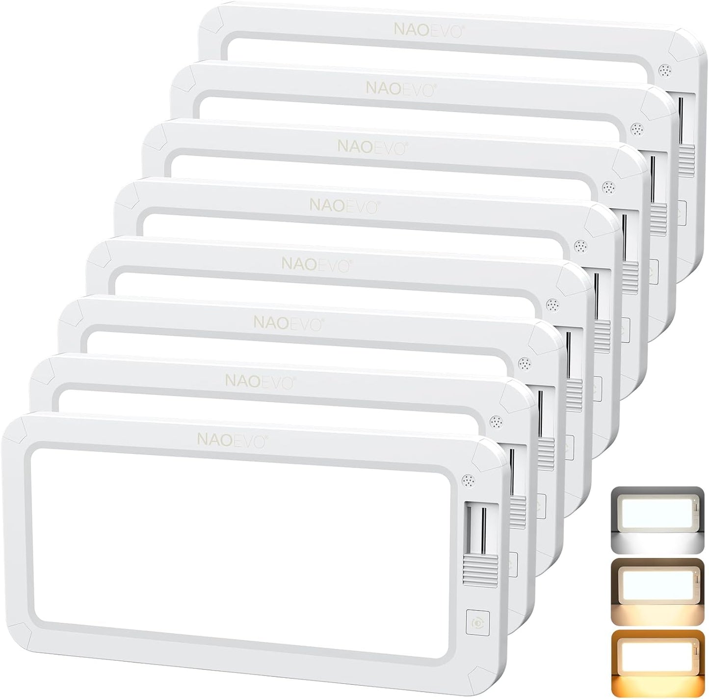 NAOEVO RV Lights Interior 2070LX, 1500LM RV LED Light Interior 12V, Camper Lights with 3 Color and Stepless Dimming, Energy-efficient Ceiling Light for Trailer Boat Car(8Pack, 2900-6500K)