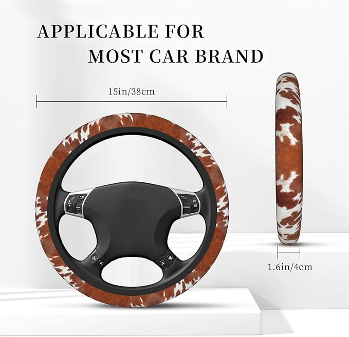Brown Cow Print Auto Car Steering Wheel Cover Universal 15 Inch Neoprene Interior Decor Protection Accessories