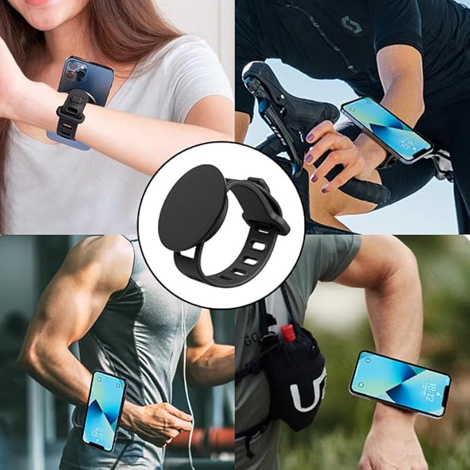 Super Strong Gym Fitness Secure Silicone Strap Phone Mount for MagSafe Compatible Devices, Multi use for Gym Equipment Stroller Treadmill Peloton Exercise Bikes and anything Magnet stick on to