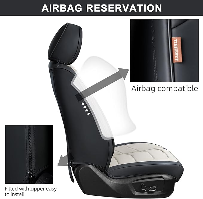 Car Seat Covers Front Pair, Breathable Nappa Leather Car Seat Cushions 2PCS, Auto Interiors Universal Fit for Most Cars, Compatible Automotive Vehicles(Sedan/SUV/Van), Black & White