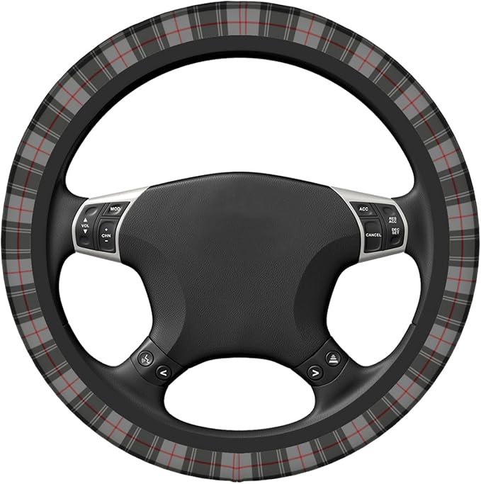 Thickened Elastic Steering Wheel Cover, Gray Plaid Clan Moffat Tartan Ultra, Soft, Breathable, Fit for Cars, SUVs, Trucks, Stylish Comfortable Grip