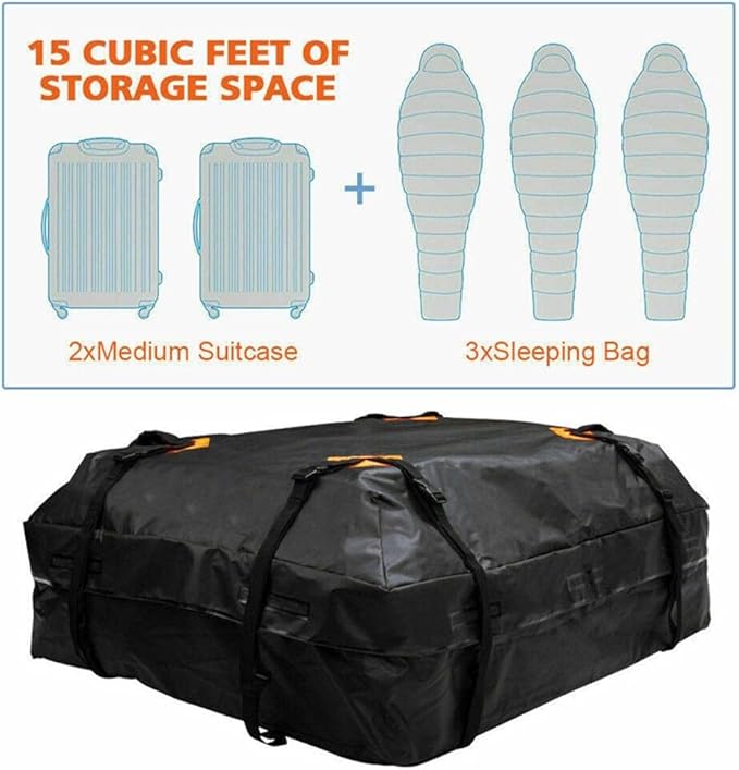 Enfudid Car Roof Bag Cargo Carrier, Waterproof Large Cube Storage Bag, Anti-Tear Oxford Tarpaulin Roof Top Carrier, Car Cargo Black Roof Bag for Car SUV Camping Bag