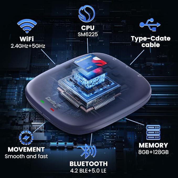 CarlinKit CarPlay Ai Box Magic Box Android 13.0 System Wireless CarPlay Adapter Android Auto Support Netflix YouTube Google GPS+Glonass 4GNetwork.for iPhone & Android Phone,Wired to Wireless,8GB+128GB