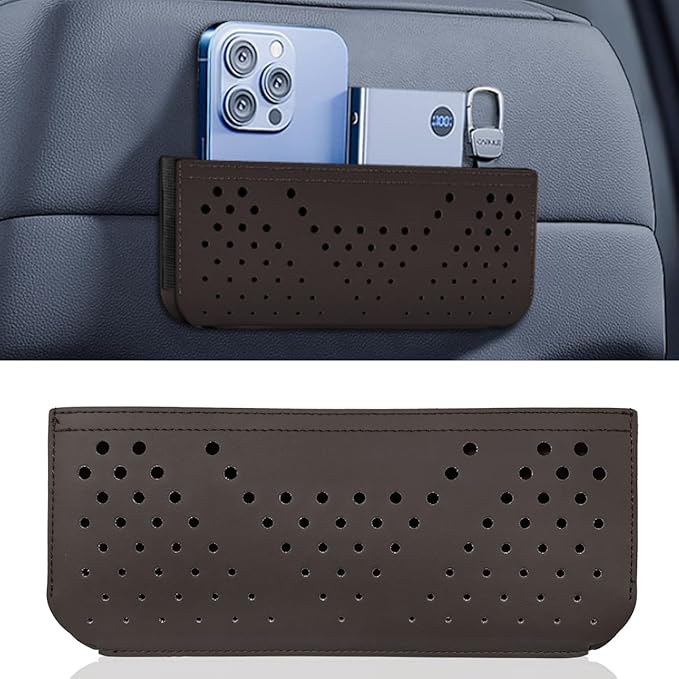 Car Seat Side Pocket Organizer, Multifunctional Mini Console Storage Bag for Phone, Keys, Sunglass, Wallet, PU Leather Tray Pouch Car Organizer Accessories for Seat, Door, Window, Console (Brown)