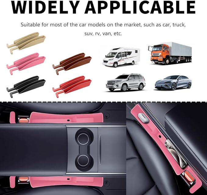 2PCS New Car Seat Gap Filler with 2 Storage Areas,Stylish Car Seat Gap Storage for Stabilizing Phone,Keys Wallet,Universal Car Seat Gap Filler Organizer (Carbon Pink)
