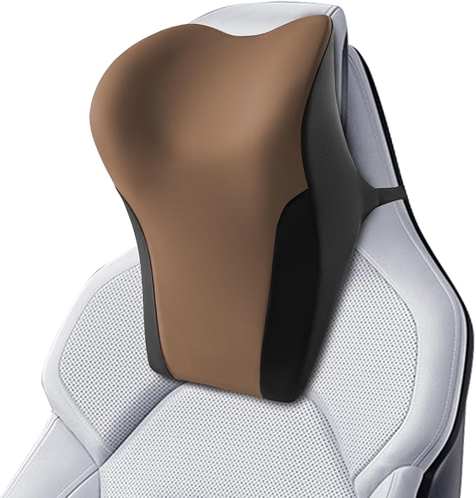BABUR Car Headrest Pillow | Ergonomic Memory Foam Neck Shoulder Support Pillow with Adjustable Design & Enlarged Surface | Pain Relief for Driving Travel Sleeping | Brown 1 Pack