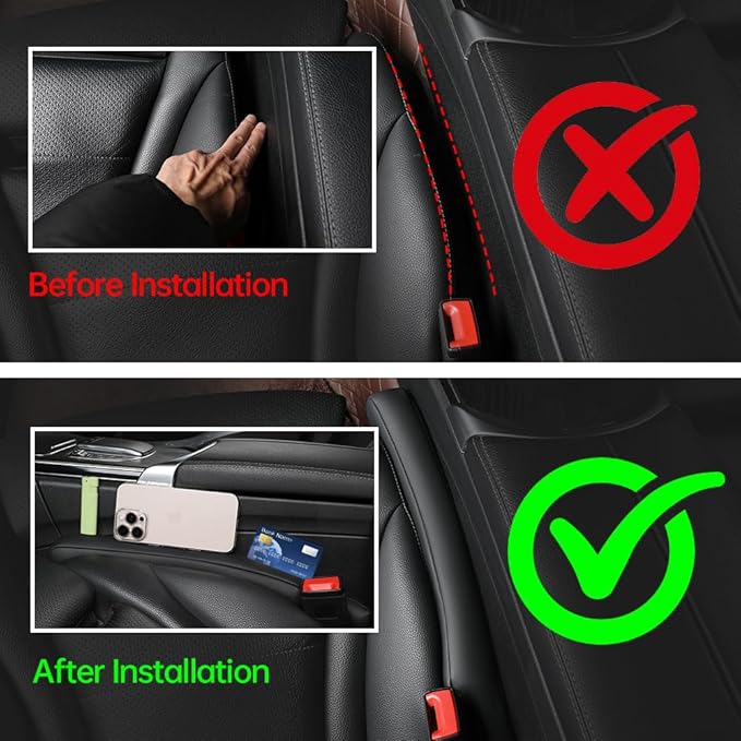 2Pack Leather Car Seat Gap Filler – Anti-Drop Console Organizer, Scratch-Resistant Waterproof Easy to Clean, Fits 90% Vehicles Without Blocking Seat Movement