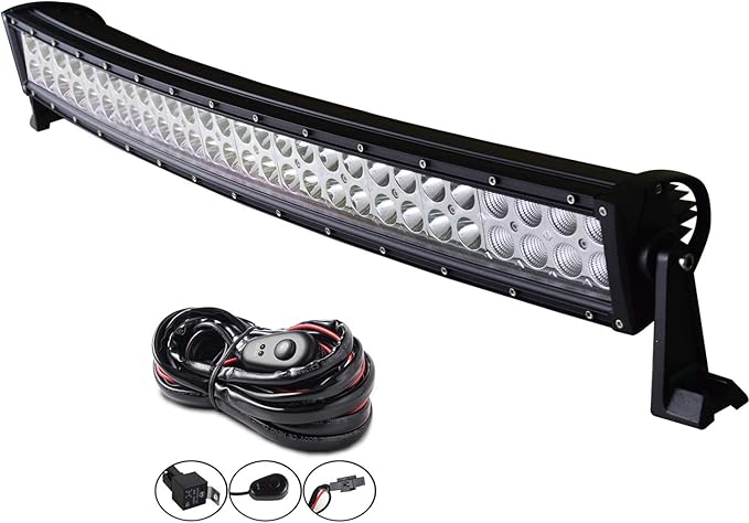 AUXTINGS 32 inch 180W Curved Double Row LED Light Bar Work Light Spot Flood Beam with Wiring Harness kit Switch for Trucks Tractor 4X4 Jeep Boat Off Road Auto Fog Driving Lamp 12V 24V Waterproof IP67