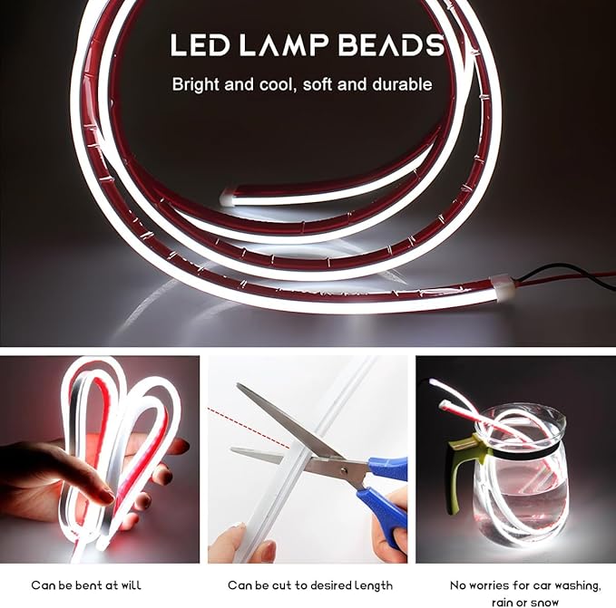 Car Hood Light Strip, 79 Inches Flexible DRL Dynamic Scan Start up Hoodbeam Kit, Waterproof 12V LED Headlight Strips Engine Cover Decoration, Exterior Car Accessories