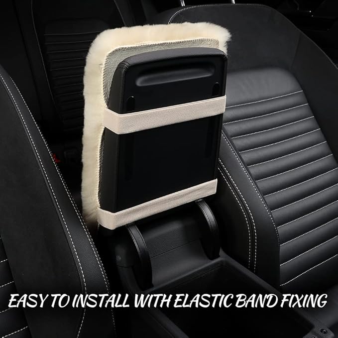 LLB Auto Center Console Cover Pad Universal Fit for SUV/Truck/Car, Genuine Sheepskin Wool Fur Car Armrest Seat Box Cover, Furry Fluffy Auto Armrest Cover Protector (Shearling Black)