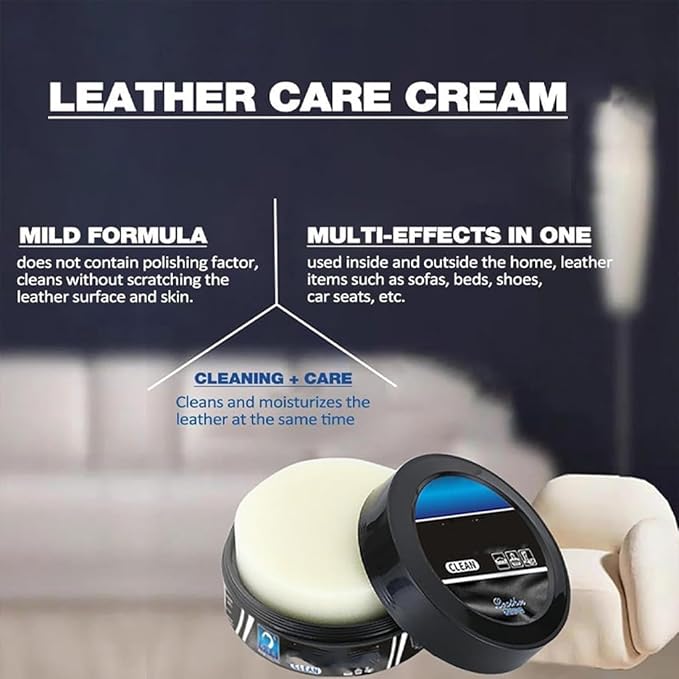 Leather Balm for Cars, Leather Cleaning Cream & Conditioner Paste, Professional Multi-Functional Restorer for Car Interior, Furniture, Shoes & Bags, Deep Cleaner & Repair Kit for Leather Care (3PC)